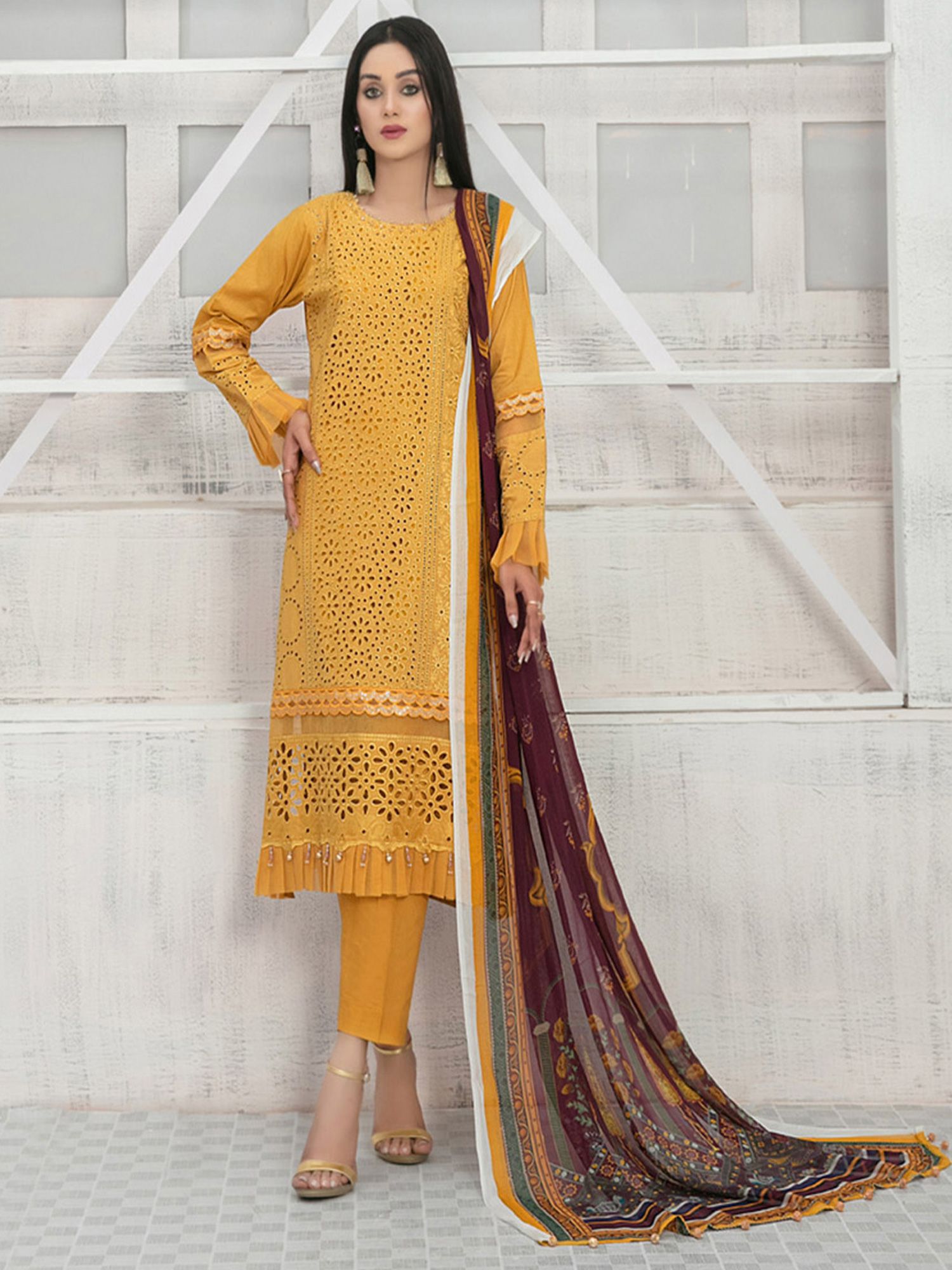 Yellow Cutwork Embroidery Salwar Kameez