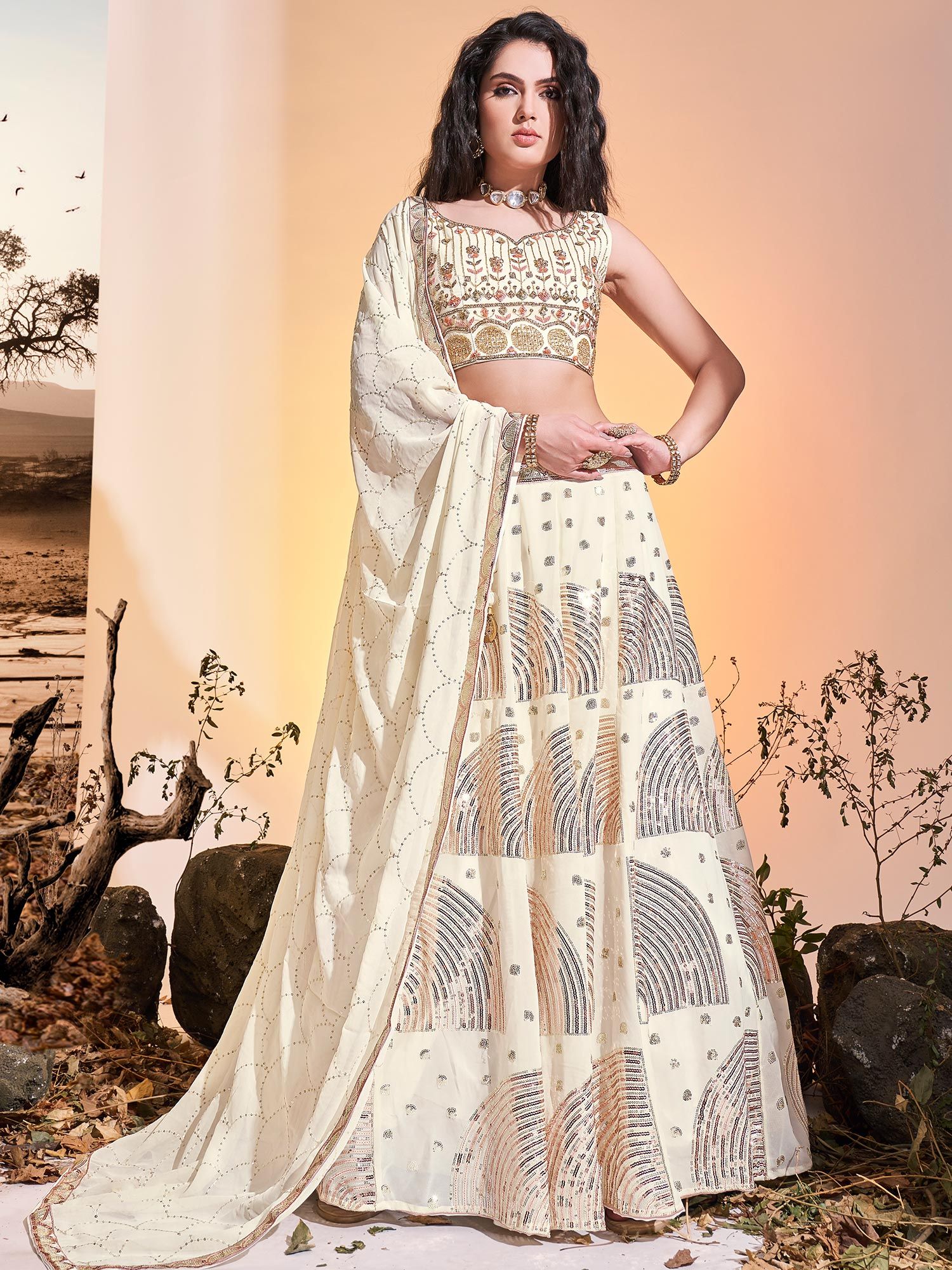 Picturesque Off White Colour Ruffle Style Party Wear Lehenga Choli |  keerramnx