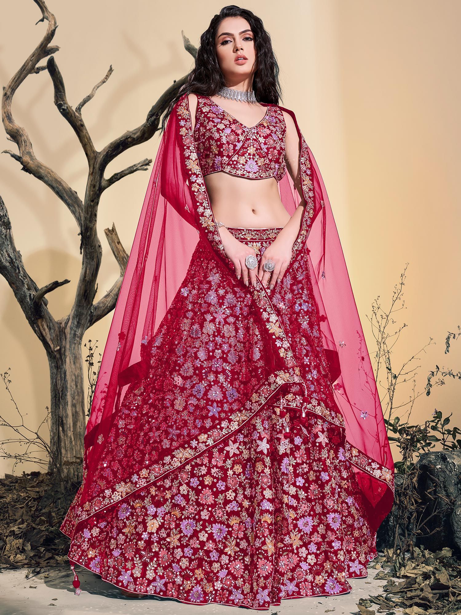 Buy Blue Silk Bridal Lehenga Choli with Mirror Work at Khushkar