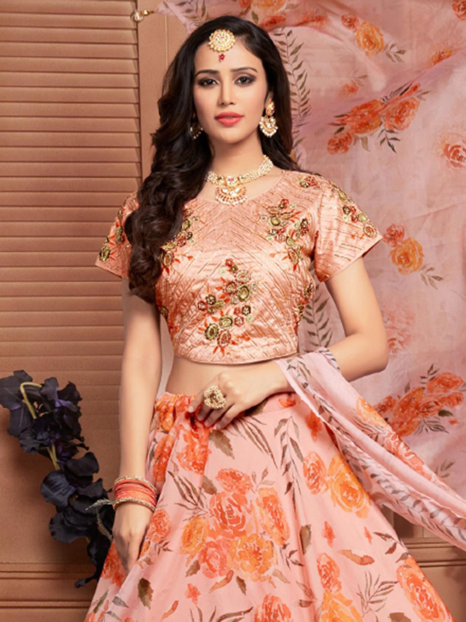 Buy Girls Floral Printed Ready To Wear Lehenga Choli With Over Coat - Mini  Marvels Online at Best Price | Distacart