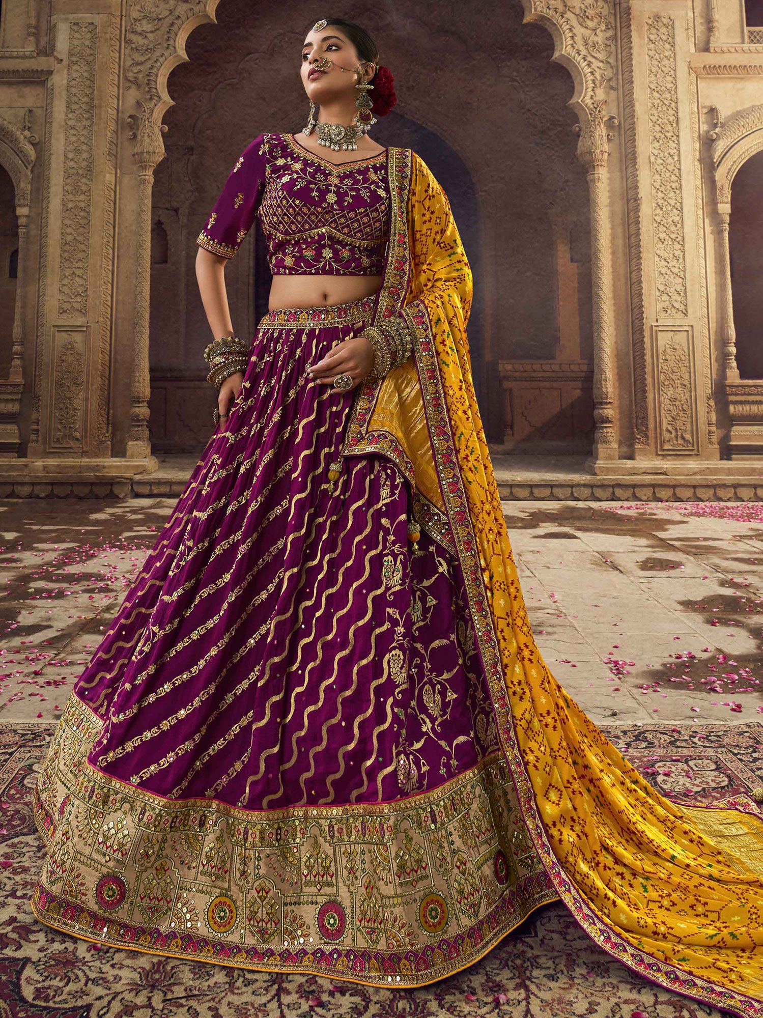 Buy Bridal Lehenga Choli - Heavy Viscose Deep Purple Lehenga Choli –  Empress Clothing