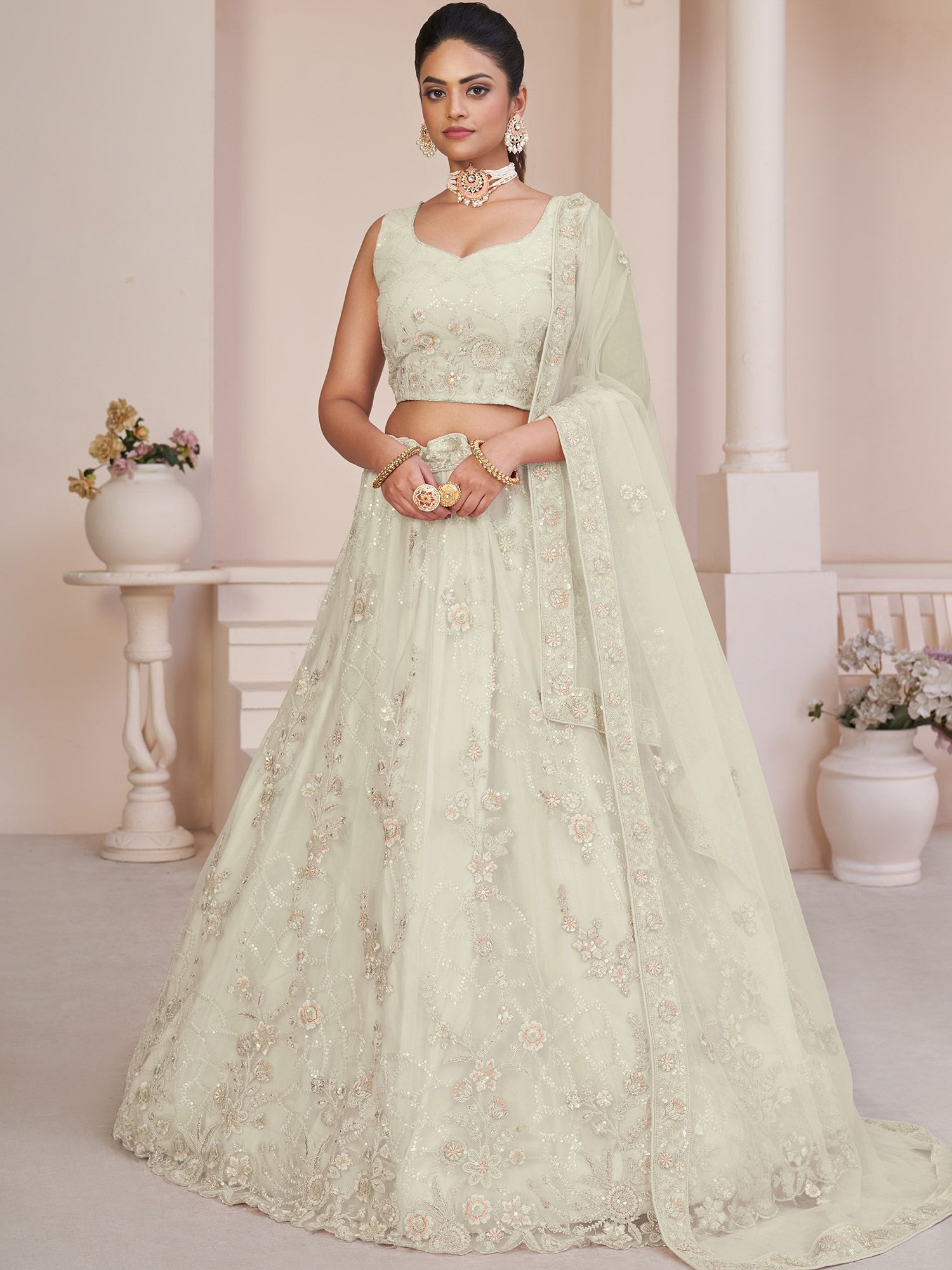 Designer Cream Color Indian Bridesmaid Bridal Wedding Lehengas With high  Quality Embroidery Thread & Sequence Work for Women. - sethnik.com