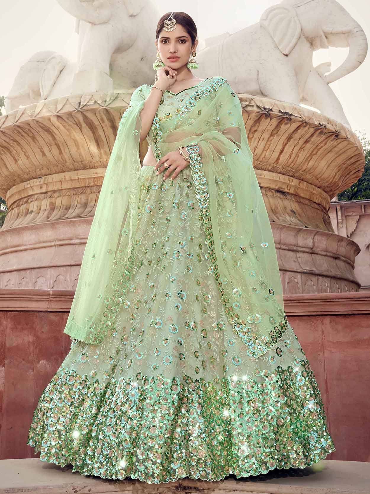 Peach and Pista Green Lehenga-Shrena Hirawat-Fabilicious Fashion | Indian  designer outfits, Simple lehenga, Green lehenga