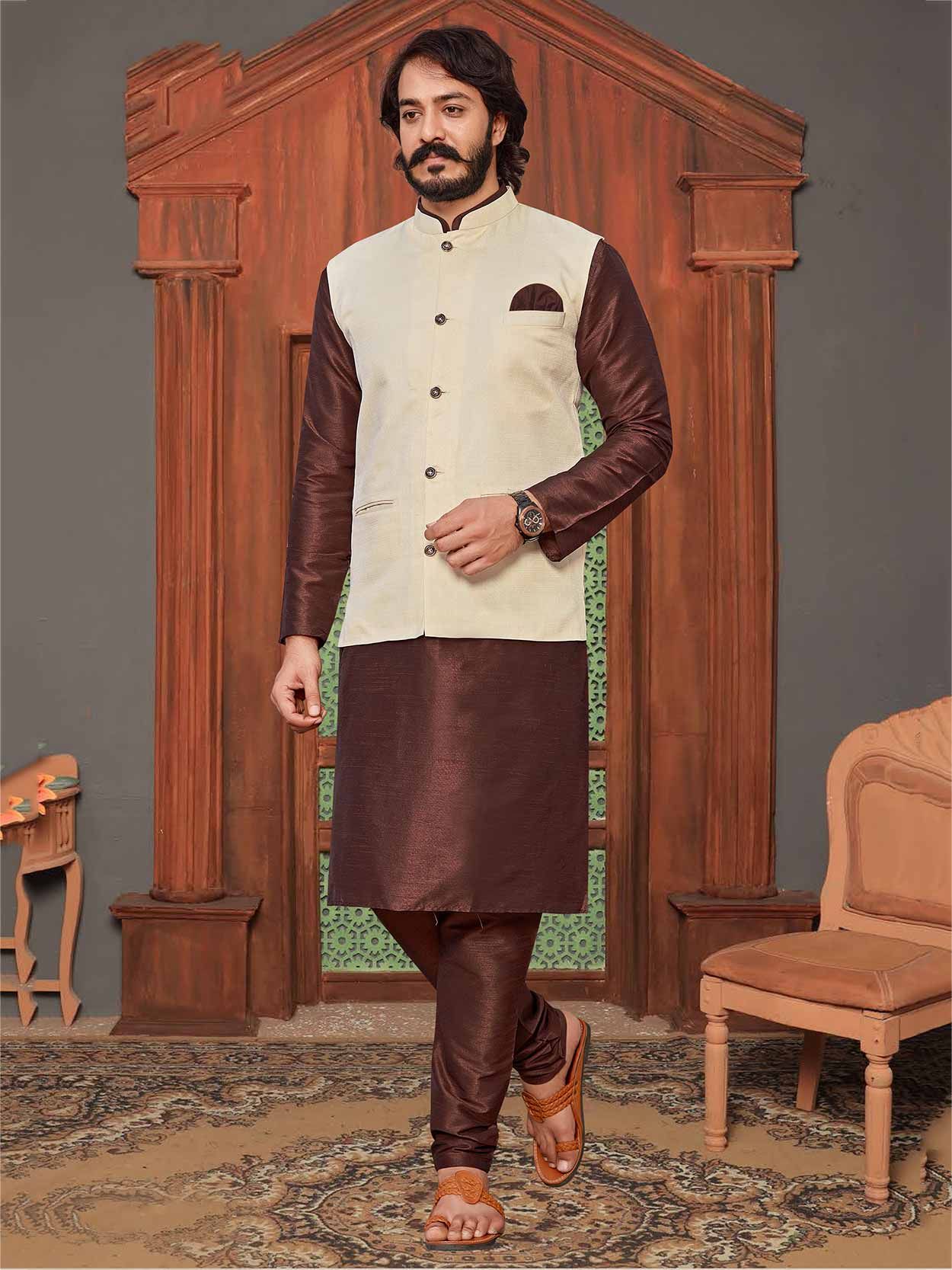 Party Wear Mens Imported Silk Kurta Pajama and Nehru Jacket Set at best  price in Indore