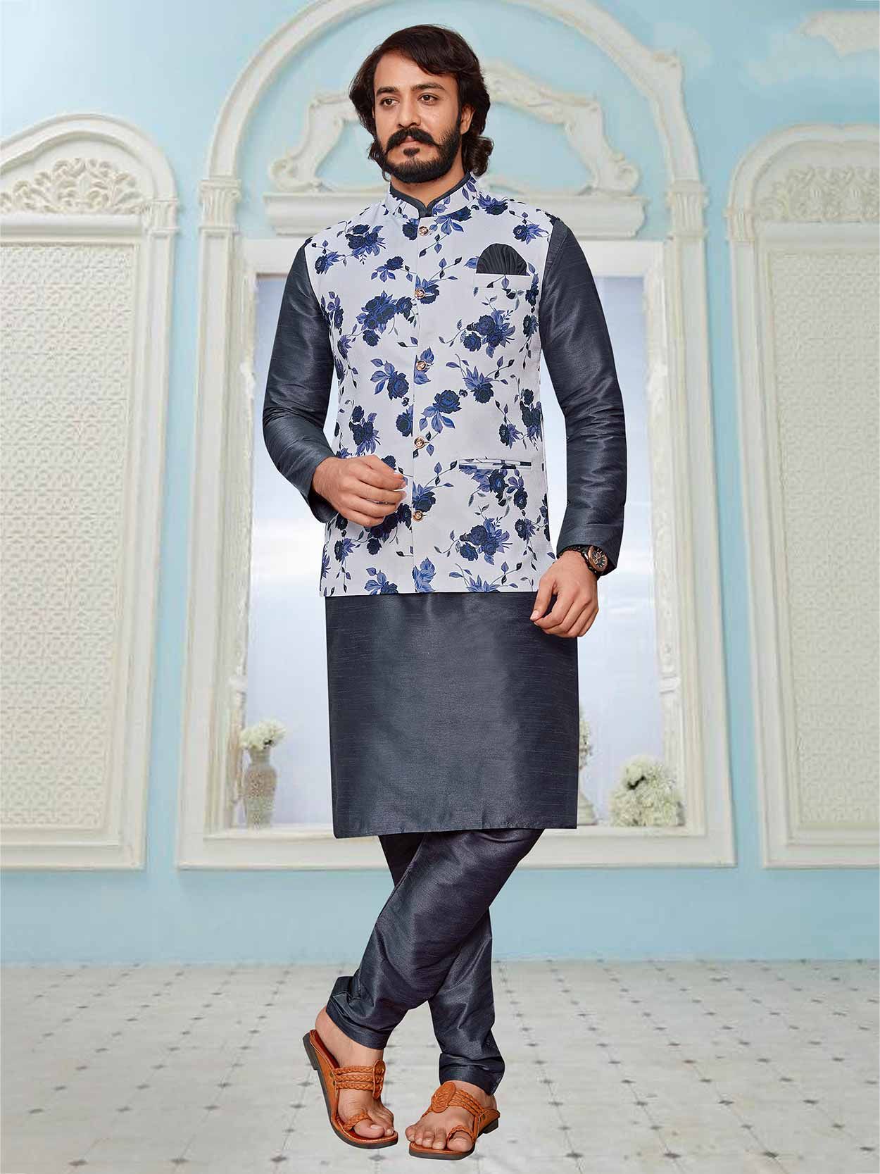 Popular Off White Party Kurta Pyjama Embroidered Kurta Pajama With Jacket  Online Shopping