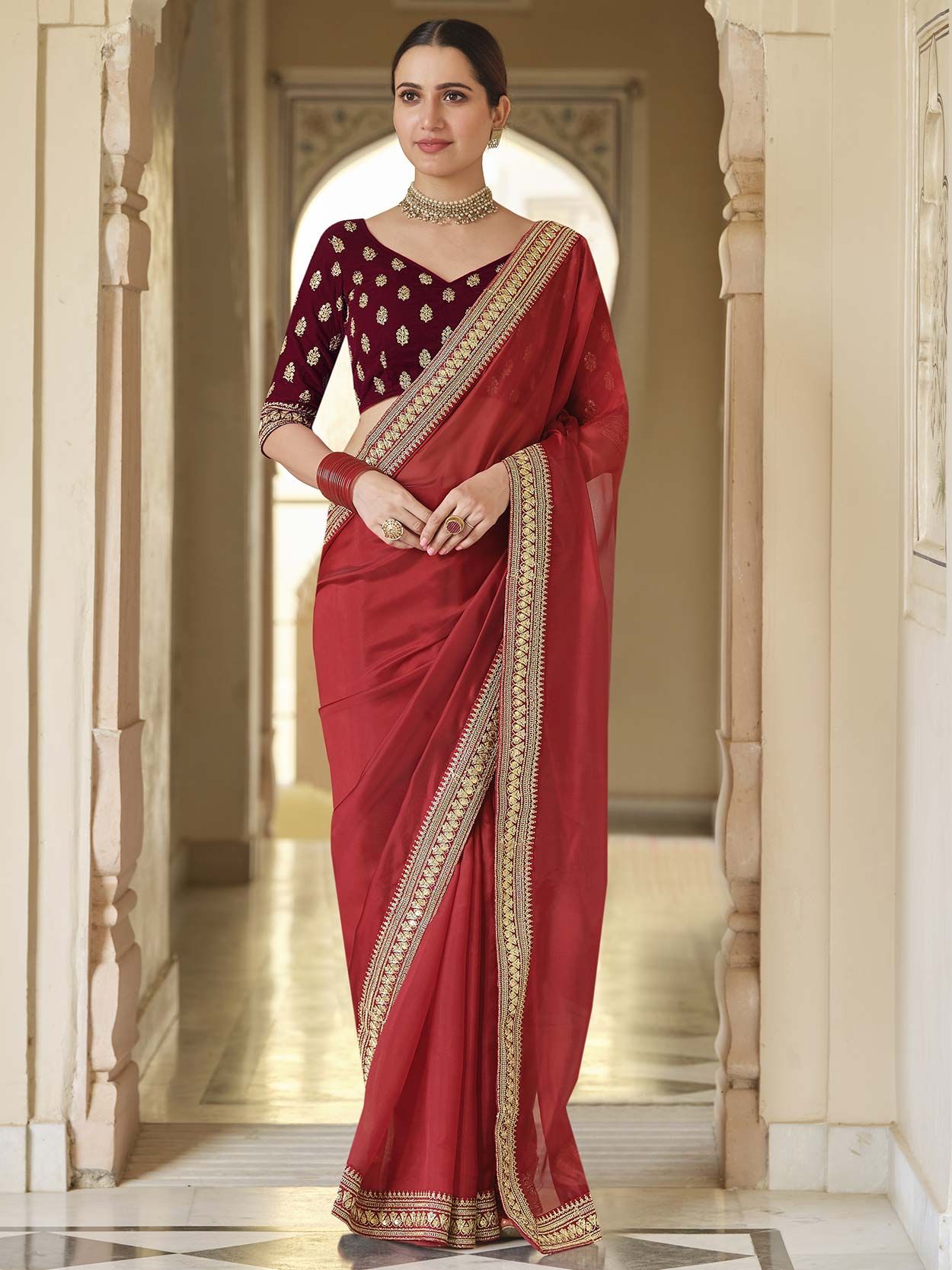 55 Latest Maroon Saree Blouse Designs to Try (2022) - Tips and Beauty | Bridal  sarees south indian, South indian wedding saree, Christian bridal saree