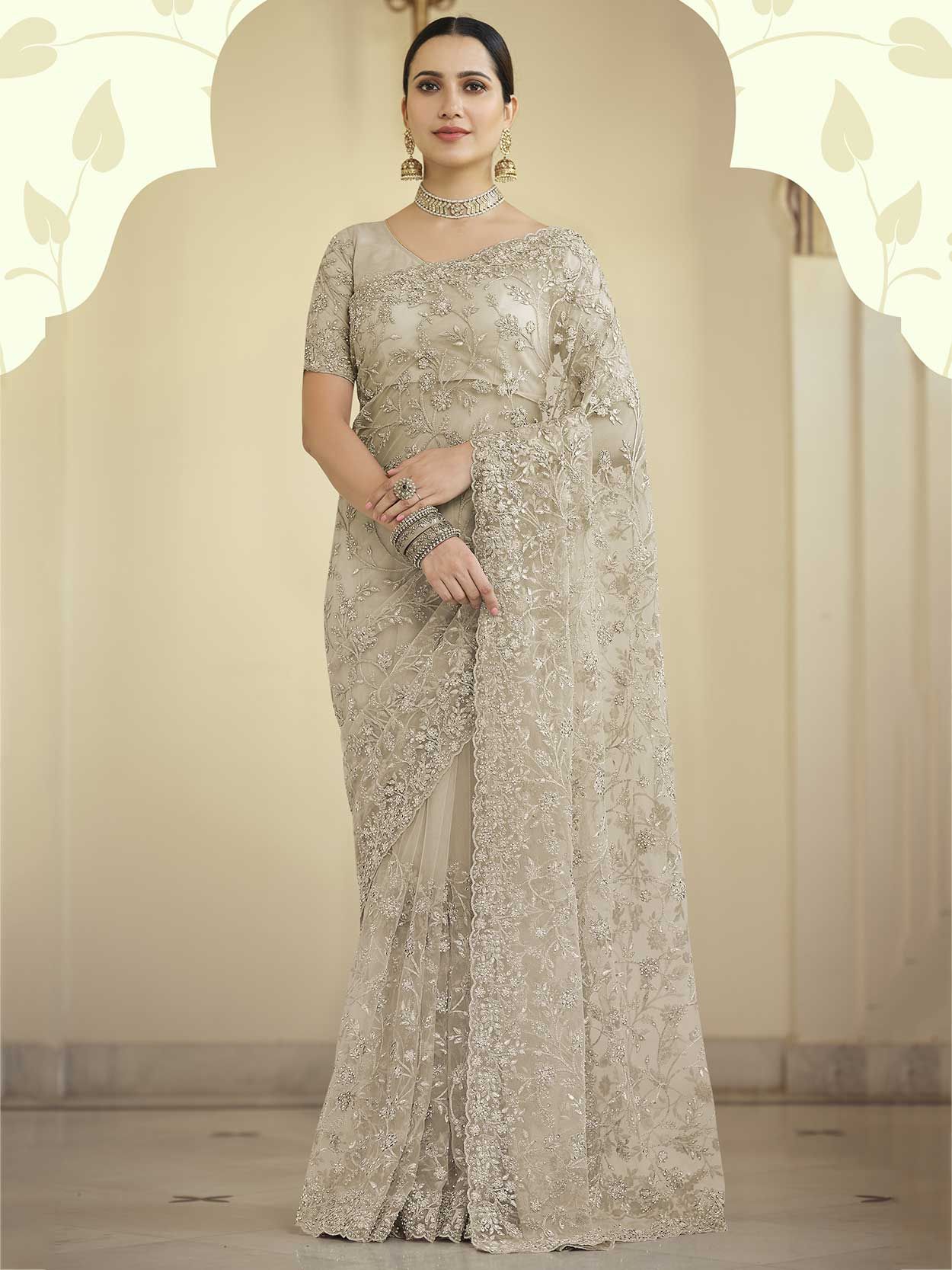 Cream Color Party Wear Saree | Lovely Wedding Mall