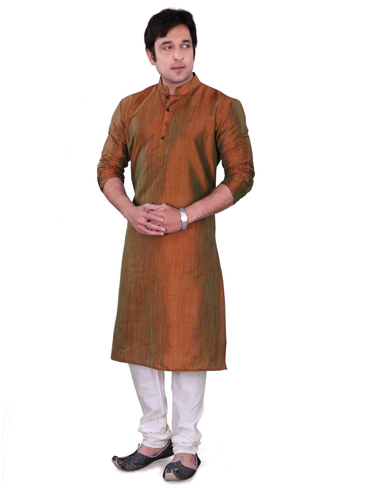 Golden Colour Dupion Jute Fabric Readymade Kurta Pajama