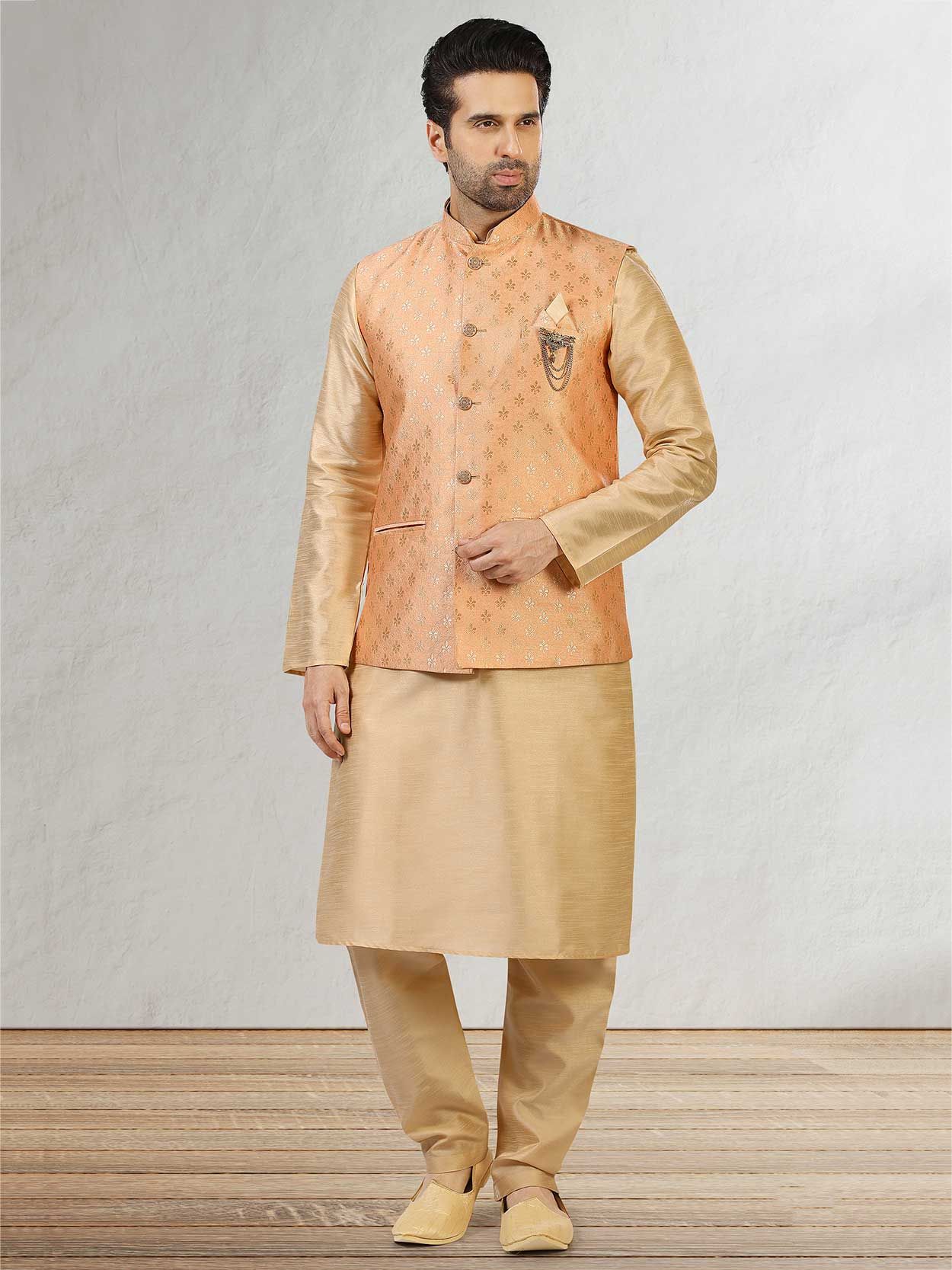 Peach Banarasi Silk Kurta Pajama With Jacket 251687