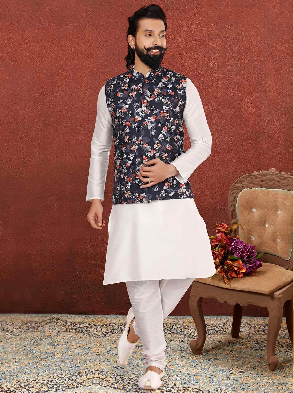 Kurta Payjama With Jacket Cotton Multi Colour Off White Chicken Mens –  Kajols - Indian & Pakistani Fashion & Tailoring