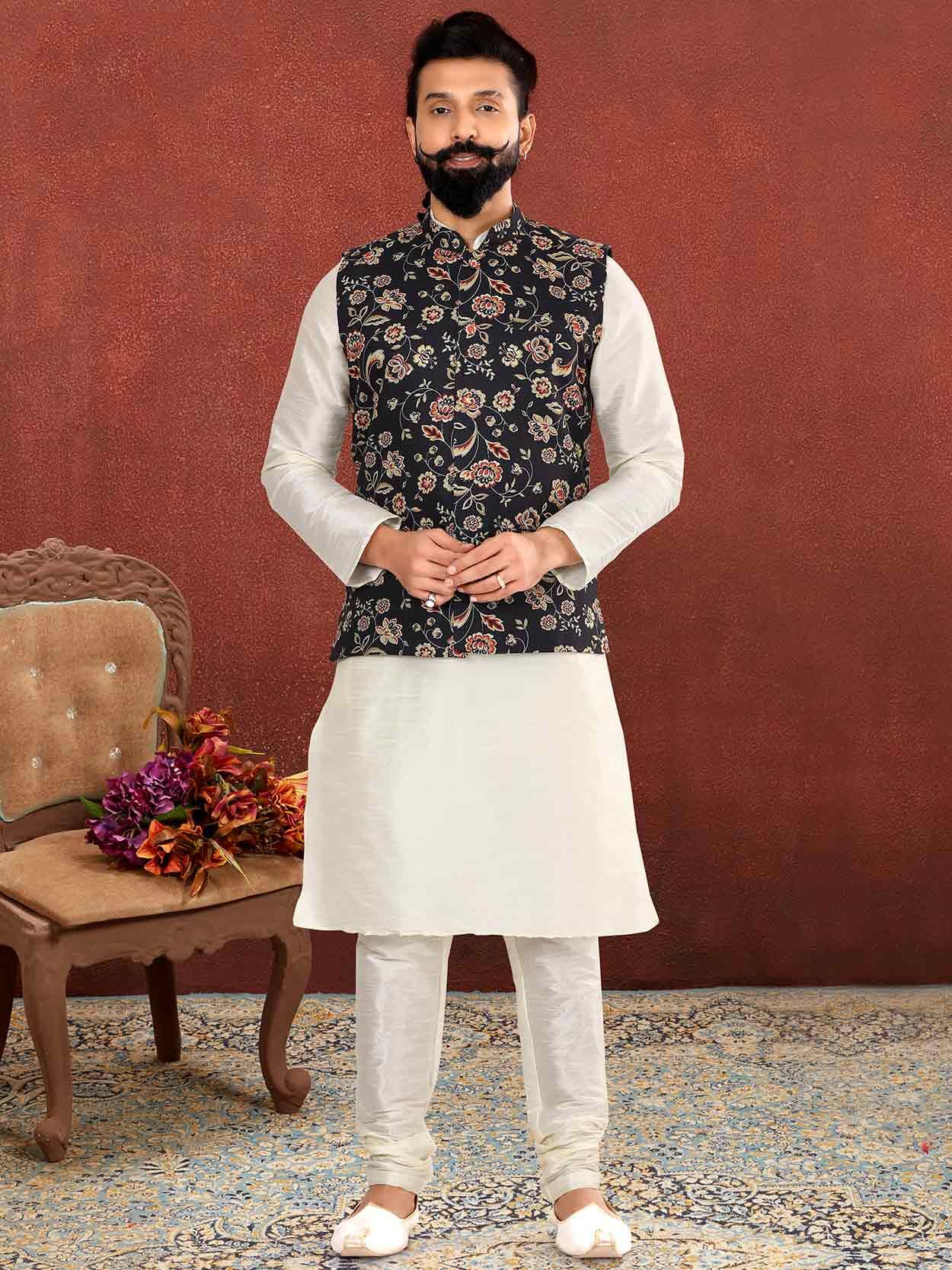 Buy RYLEN Men's Silk Kurta Pajama With Modi Jacket, nehru Jacket With Kurta  Pajama, Wedding Dress For Men, Indian Waistcoat For Men Online at Best  Prices in India - JioMart.