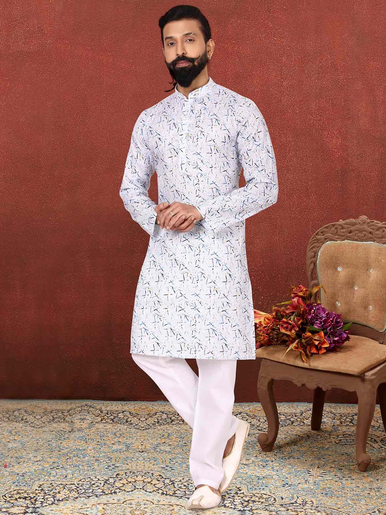 Off White Colour Cotton Fabric Digital Print Kurta Pajama.