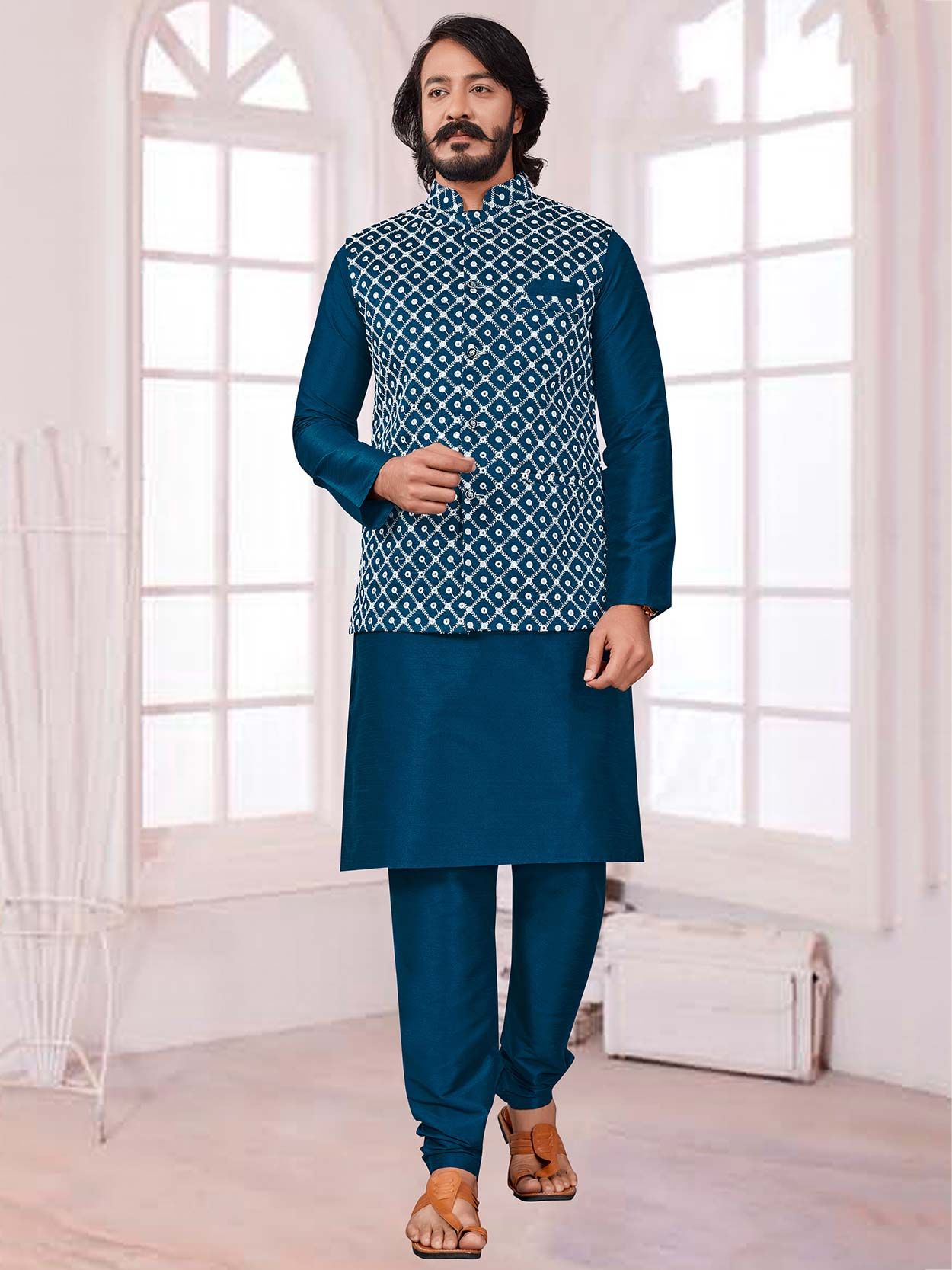 Modi Jacket for Men Kurta Pajama Jacket Set Customized Plus Size Dresses  for Men Navy Blue RKL-MD-RBZ14-1407 – iBuyFromIndia