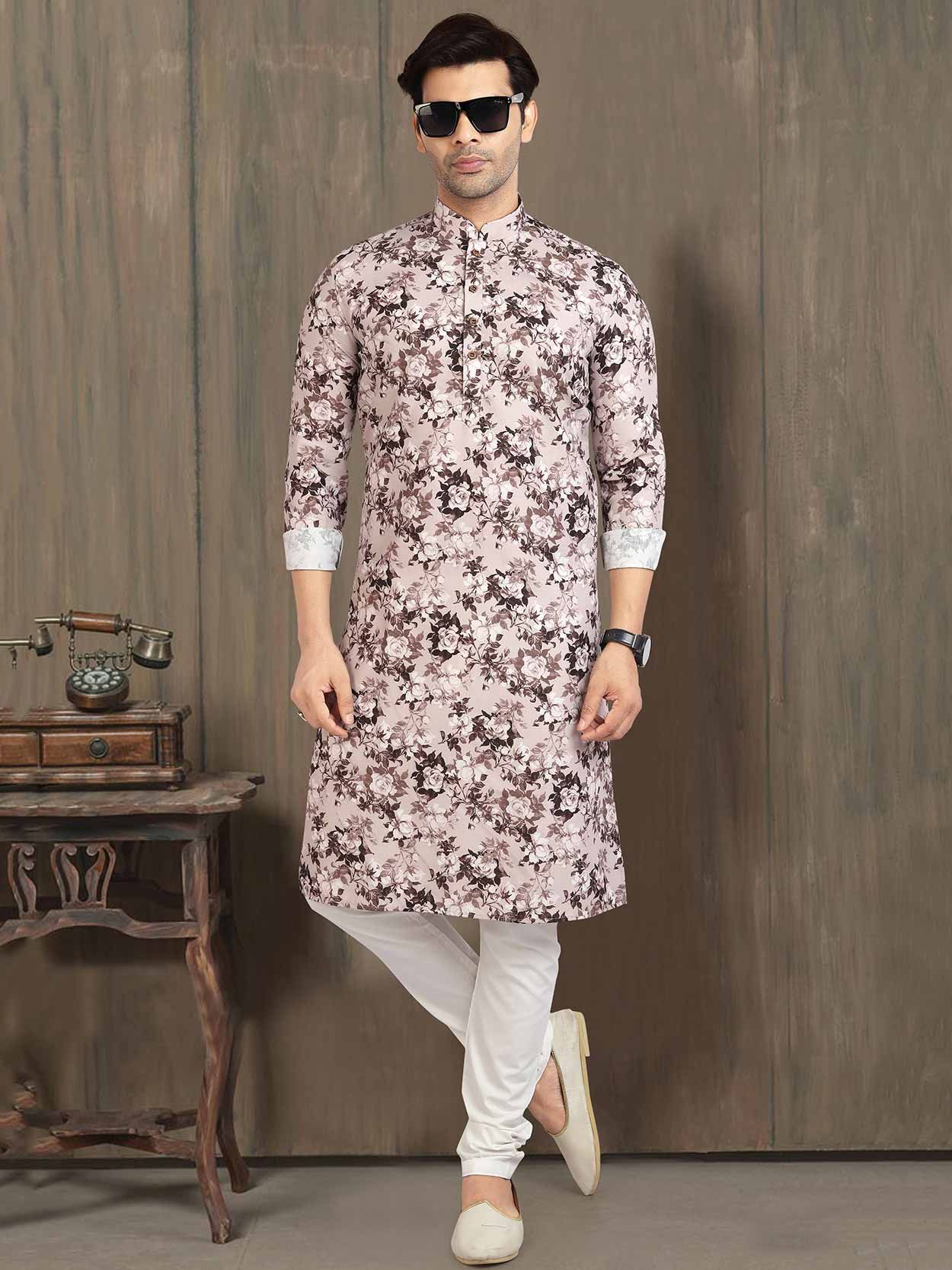 Cream Colour Designer Kurta Pajama in Banarasi Silk Fabric.