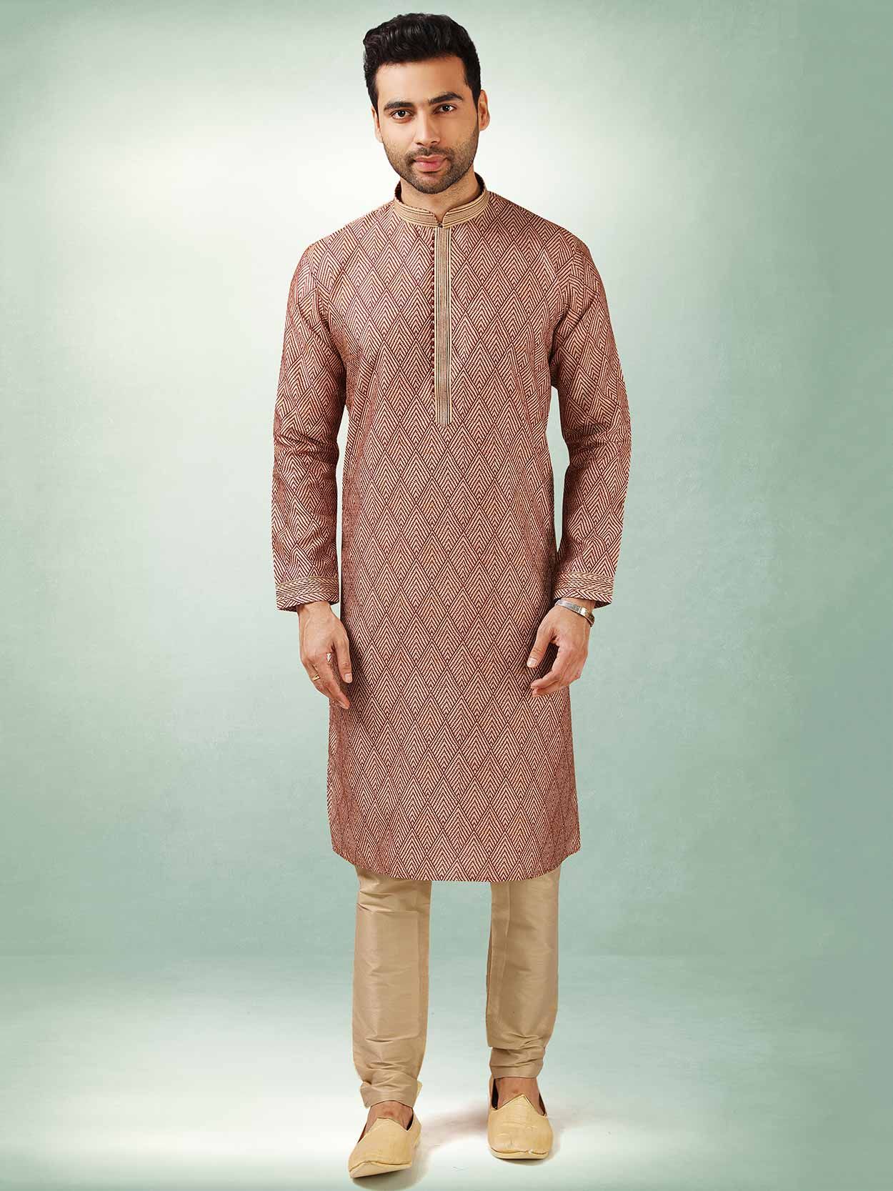 Partywear Designer Maroon hot Art Silk Kurta Pajama