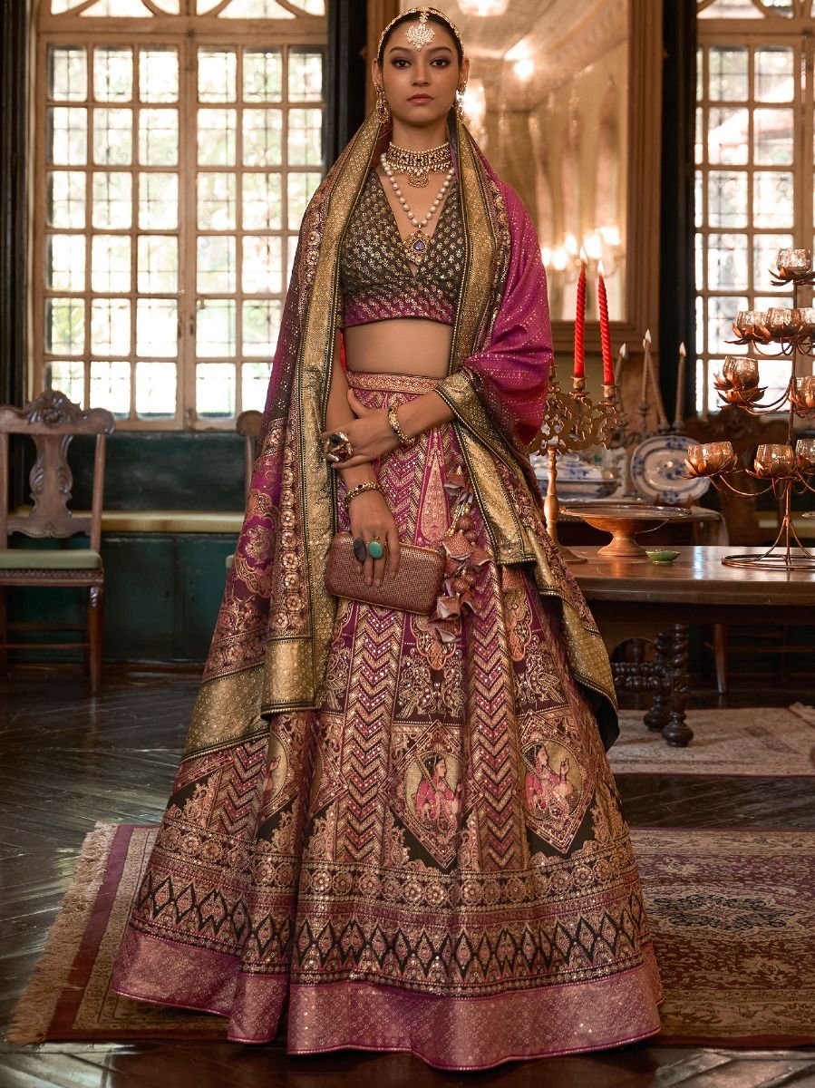 Purple Color Swarovski Work Wedding Lehenga – Panache Haute Couture