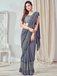 Black Ruffle Lycra Saree For Cocktail