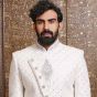 White Mirror Embroidered Silk Sherwani For Men