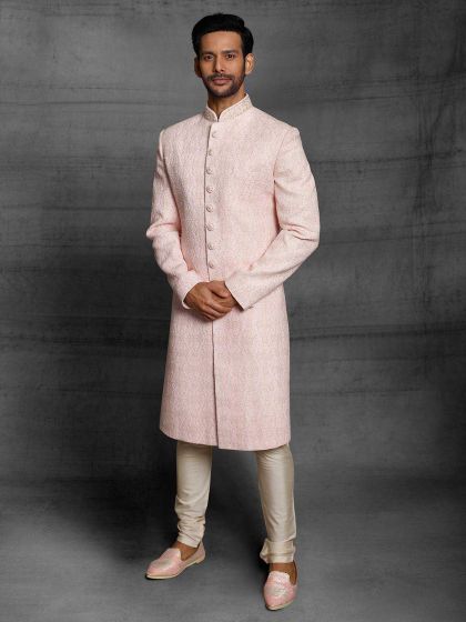 Pink Colour Silk Fabric Designer Sherwani in Thread,Hand Work.