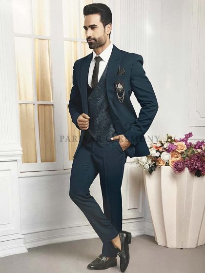 Elegant Blue Colour Imported Fabric Indian Designer Mens Suit.