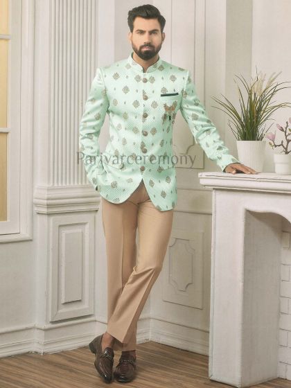 Sky Blue Colour Imported Fabric Indian Designer Jodhpuri Suit.