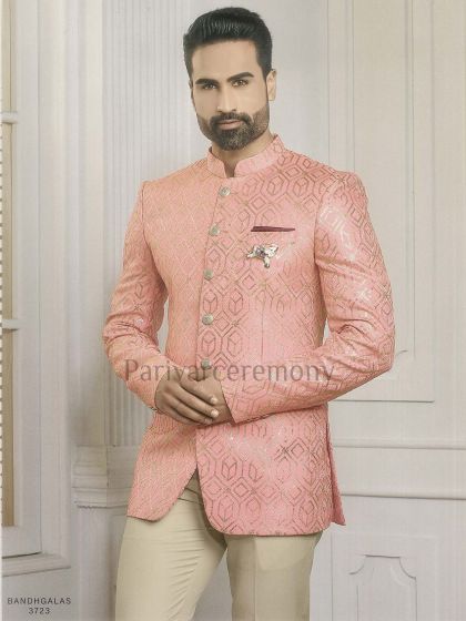 Pink Colour Imported Fabric Designer Groom Suit.