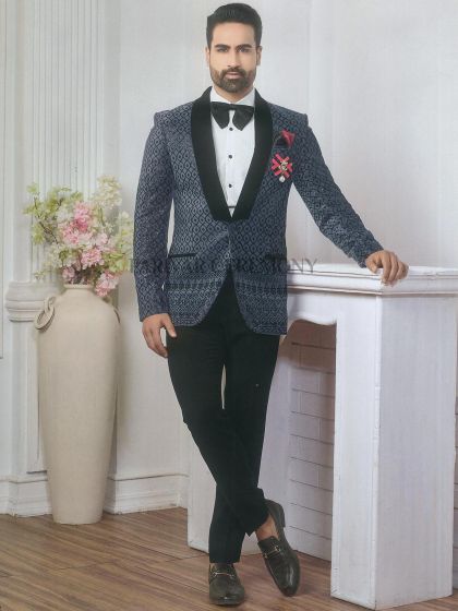 Grey,Black Colour Imported Fabric Party Wear Tuxedo Suit.