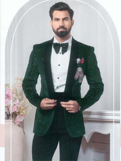 Stylish Green Colour Imported Fabric Mens Tuxedo Suit