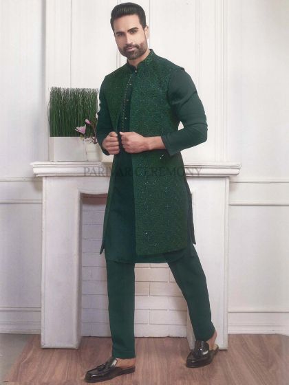 Green Colour Imported Fabric Designer Long Kurta Jacket