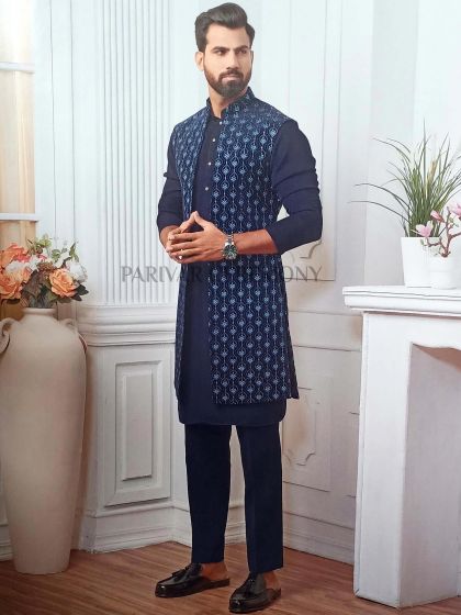 Blue Colour Imported Fabric Mens Designer Kurta Jacket.