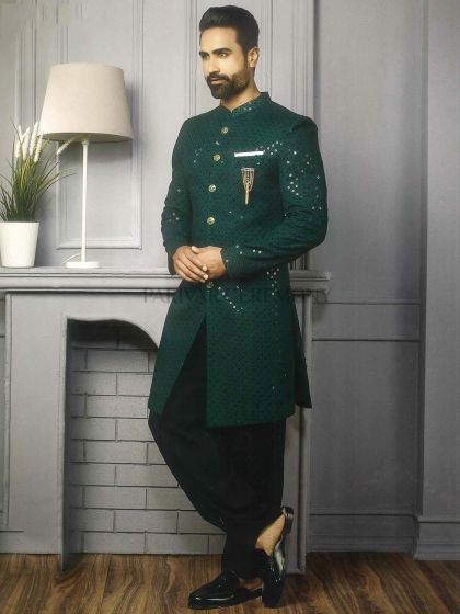 Green Colour Imported Fabric Indian Designer Indowestern.