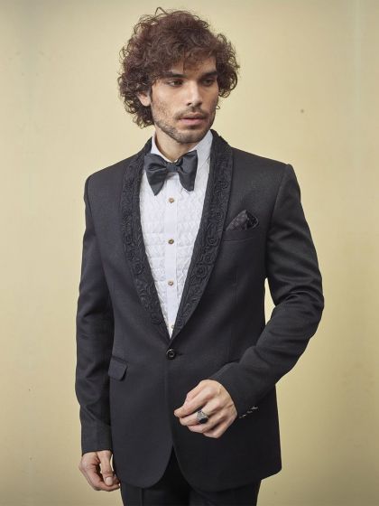 Black Colour Party Wear Designer Tuxedo Suit.