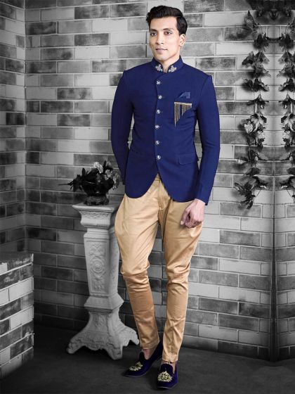 Elegant Royal Blue Colour Men's Jodhpuri Suit.
