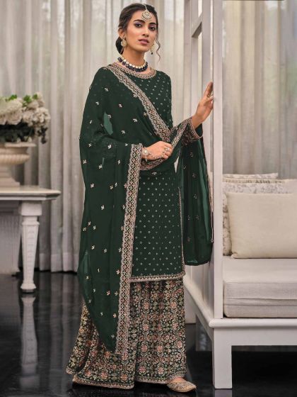 Green Thread Embroidered Sharara Salwar Suit