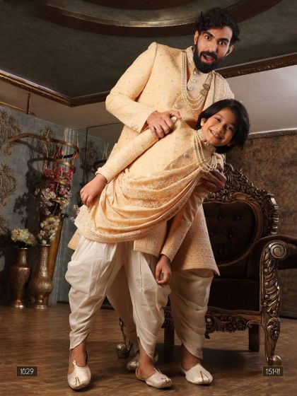 Yellow Silk Sherwani With Embroidery Work