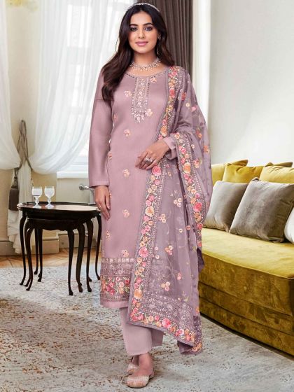 Purple Embroidered Salwar Kameez In Viscose