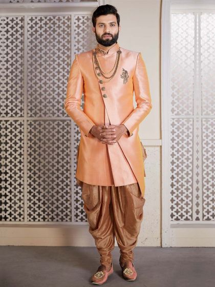 Peach Colour Men's Designer Indowestern.