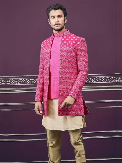 Pink Colour Silk Designer Indowestern.