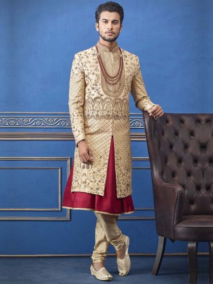 Indian Groom Sherwani Golden Colour.