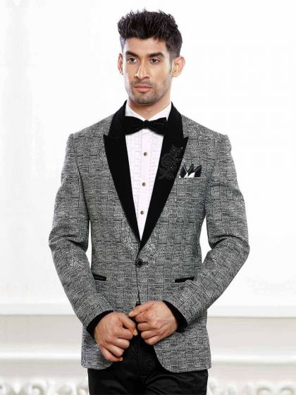 Grey Linen Tuxedo Suit.
