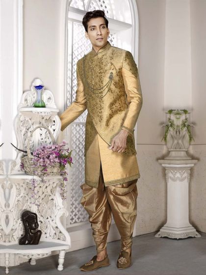 Golden Colour Silk Engagement Dresses.