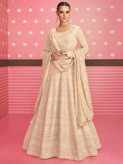 Cream Sequins Embroidered Anarkali Salwar Kameez