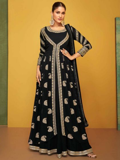 Black Jacketed Flared Anarkali Salwar Suit