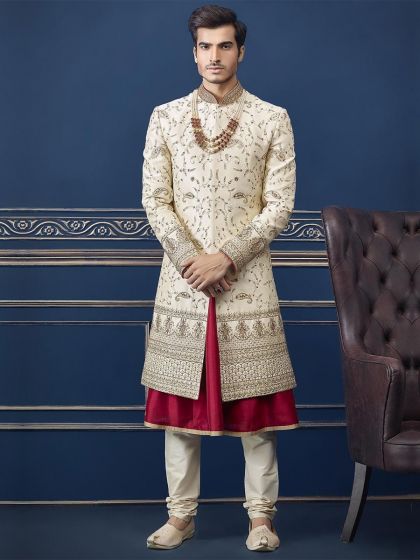 Indian Wedding Sherwani Cream Colour.