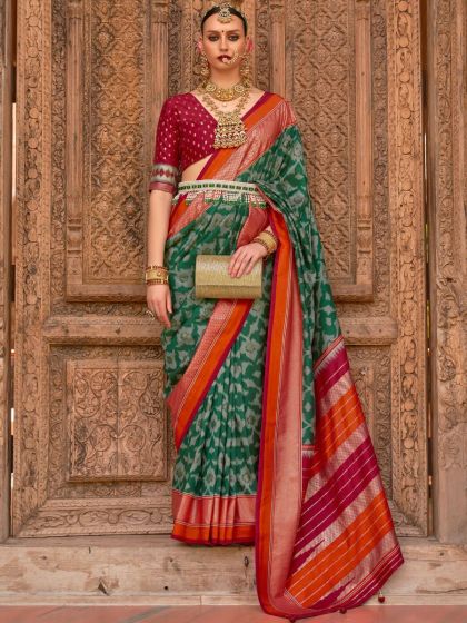 Green Traditional Saree In Patola Silk