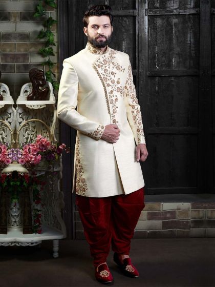 Fabulous Designer Men's Indowestern Cream Colour.