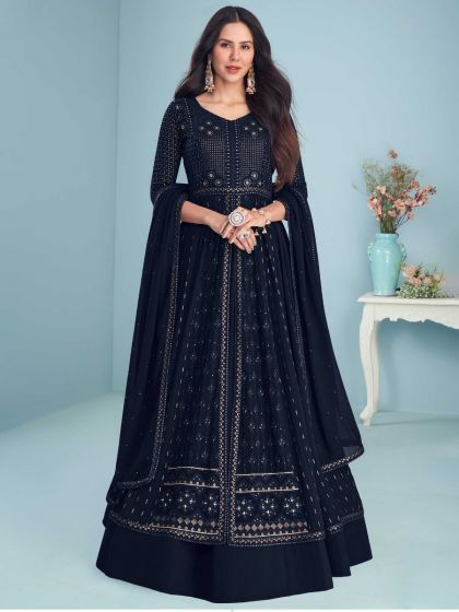 Blue Anarkali Salwar Suit With Embroidery