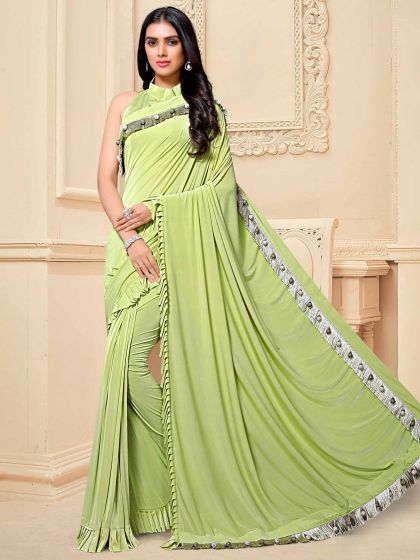 Fancy Fabric Saree Green Colour.