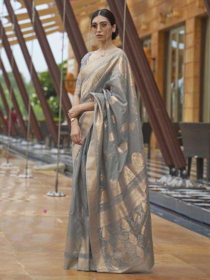 Grey Colour Silk Designer Saree.