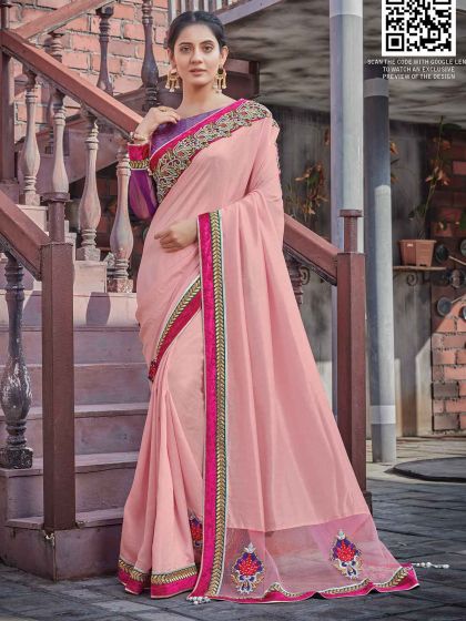 Pink Colour Designer Saree Georgette,Silk Fabric.